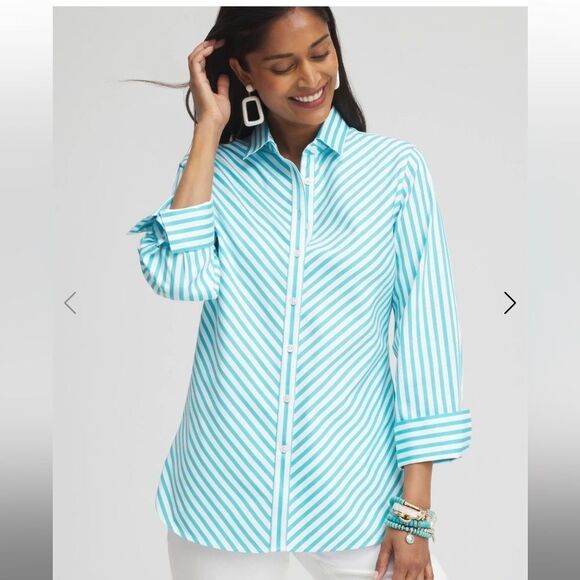 Chicos No Iron Stretch Stripe Shirt Size 0/XS - Picture 1 of 14